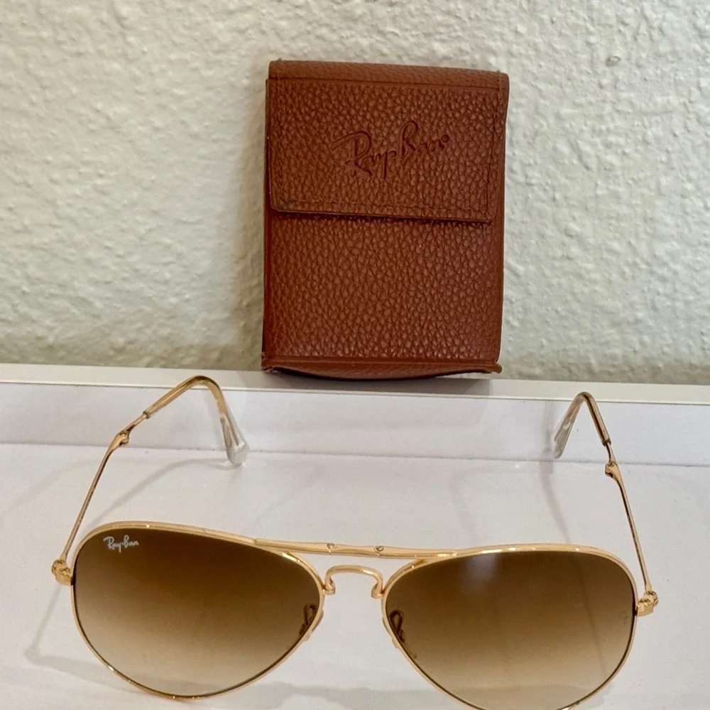 Ray-Ban Gold Aviator Sunglasses with Brown Gradient Lenses - Picture 5 of 9